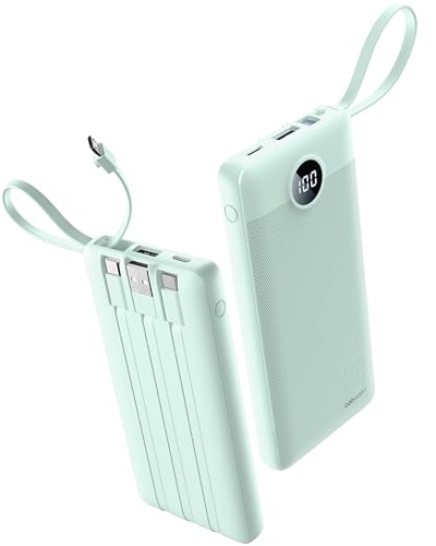 Coowisty 10000mAh Slim Power Bank with Built-in Dual Cables