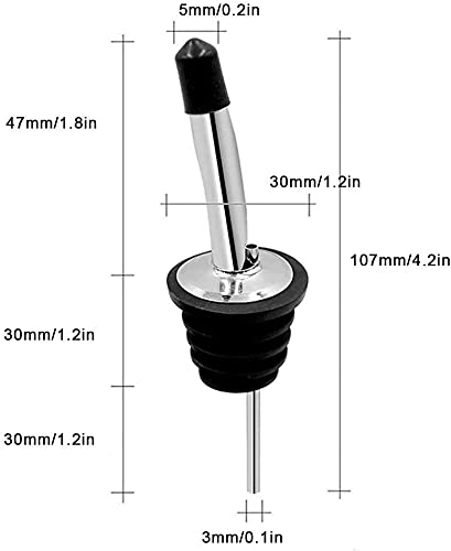 Liquor Pourer,2PCS Bottle Pourers for Spirits Leakproof Bottle Pourers Stainless Steel Freeflow Liquor Wine Pourer Tapered Spout with Silicon Dust Caps for Olive Oil Coffee Syrup Vinegar Bottles - Image 2