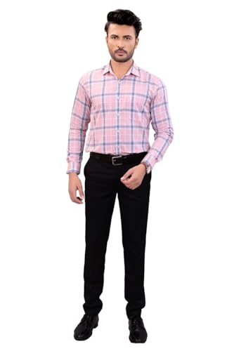 Image of 100% Cotton Slim Fit Light Pink Premium Full Sleeves Shirt for Men