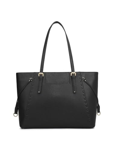 Image of Da Milano Women's Leather Tote Bag - Fits Upto 15 inch Laptop - Black