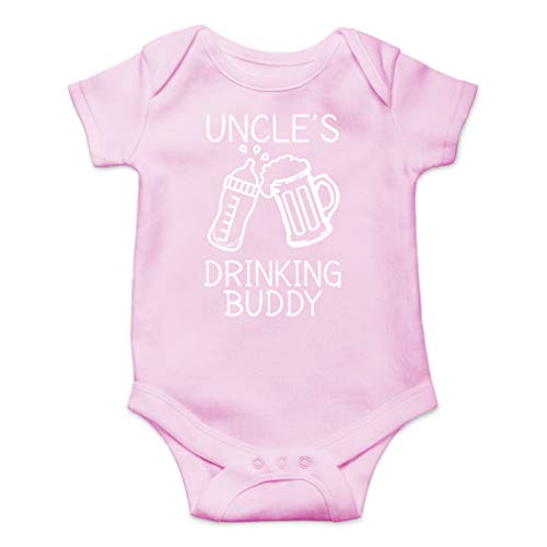 AW Fashions Uncle's Drinking Buddy Baby Bodysuit Funny Cute Newborn Clothes for Boys, Girls, and Unisex (6 Months, Pink)
