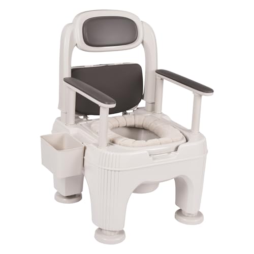 Bedside Commodes Chair, 661.39Lbs Capacity Bedside Toilet with Inner Bucket and Support Armrests, Adjustable Height Portable Adult Potty Toilet Chair Moveable Commodes for Elderly People (Coffee)
