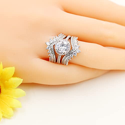 Womens 3 pcs Stack Bridal Rings Set V-Shape Wedding Band Ring Guard Enhancer for Solitaire Engagement Ring Y23842