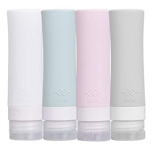 Preisvergleich Produktbild Luoistu Silikon Reiseflaschen Set 4 Pack mit Transparent Kulturbeutel,auslaufsicher Reise-Container BPA-frei, für Shampoo Creme Spülung Körperpflege und Andere Kosmetika