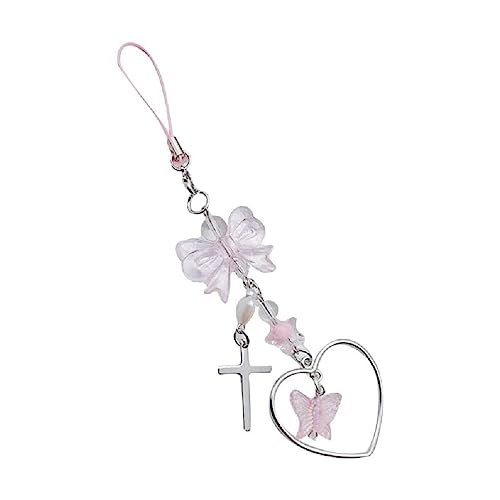 hejhncii Sweet Bowknot Heart Cross Flower Charm Pendant Phone Straps Pocket Keychain Strap Hanging For Keys Bag Purse Pendant
