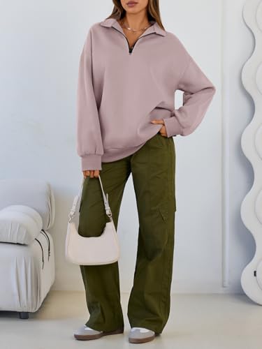 Image of Trendy Queen Women's Oversized Sweatshirts Half Quarter Zip Fleece Sweaters | Soft Cozy Zip Pullover, Comfort Warm Sweaters for Fall Winter, Fashion Mock Neck Outfits