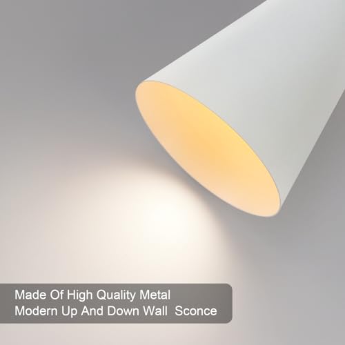 Image of Modern Indoor Wall Sconce Up and Down White Wall Sconce Mid Century Indoor Wall Light Fixture Hardwired Wall Mounted Lamp for Living Room Bathroom Bedroom Hallway 13 Inch