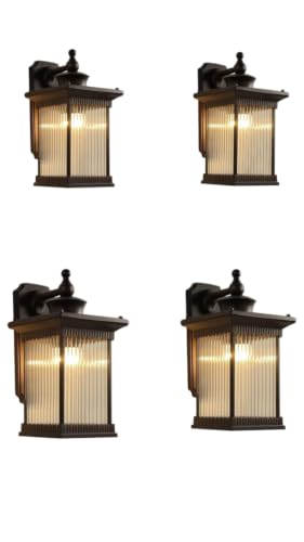 Image of Outdoor Wall Lantern Light, Black Finish, Ribbed Glass Shade and Black Hanging & Gate Light (Half Wall, 1) Only Black Finish (Half WALL LAMP, 4)