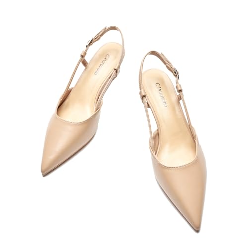 C.Paravano Slingback Heels for Women | Pointed Toe Heels Sandals | Pointed Kitten Heels | Slip On Work Pumps Dress Shoes