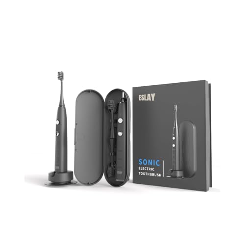 ESLAY Cepillo de Dientes Eléctrico Sónico Adulto - 38000VPM, 9 Modos, Pelo Bambú, Carga Inalámbrica, Impermeable IPX8, OLED, 90J Autonomía, Funda de Viaje, Garantía 1 Año, Diseño Premium
