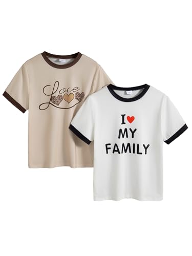 Girls 2-Piece Tops Letter Printed Short Sleeve T-Shirt Summer Tops Casual Daily Shirt for Kids 8-12 Years