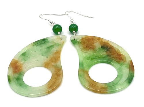 Boucles d'oreilles Jade multicolore argent 925 et véritables pierres de gemmes