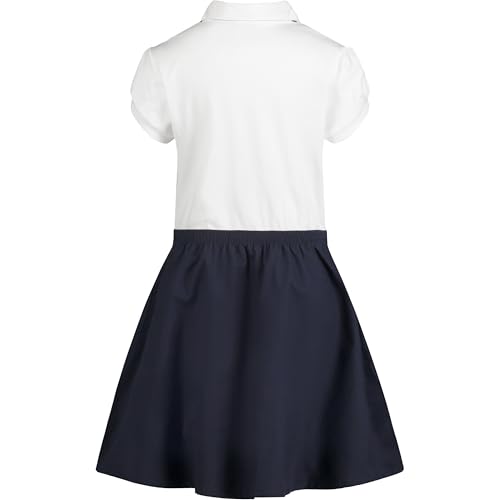 IZOD Vestido polo de manga curta de uniforme escolar para meninas com saia popelina e bolsos, Branco