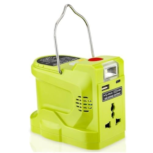 Generador inversor de corriente portátil de 200 W con salida de CA de 110-220 V y luz de 280 lm para baterías de 12 V-18 V, para trabajo al aire libre y uso de emergencia de 220 V