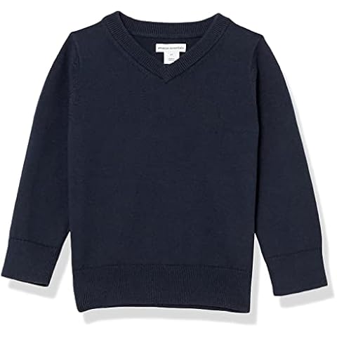 Amazon Essentials Jersey de Cuello en V y Algodón para Uniforme Niña, Azul Marino, 4 años Cover