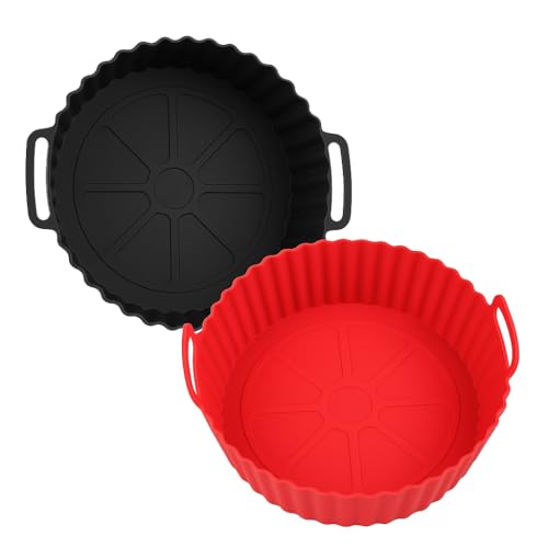Kit 2 Formas de Silicone para Air Fryer Reutilizáveis com Alça | Antiaderente, Resistente ao Calor, Uso em Forno e Micro-ondas | Fácil de Limpar e Ecológico