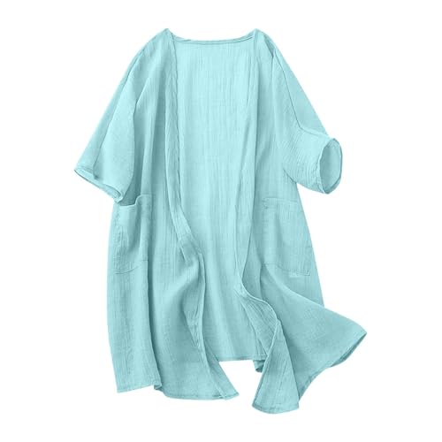 Womens Linen Cardigans Lightweight Cover Up Fall Casual Loose Half Sleeve Cotton Tops Beach Coverups with Pockets4