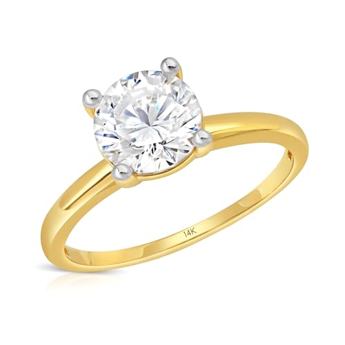 MAX + STONE 2 Carat Round Cubic Zirconia Solitaire Engagement Ring for Women | 14k Gold Engagement Rings | Simulated Diamond Ring | Real Gold CZ Engagement Rings