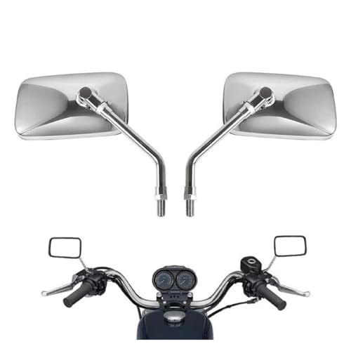 Rétroviseurs de moto universels rectangulaires argentés 10mm pour custom routière et scooter - 2