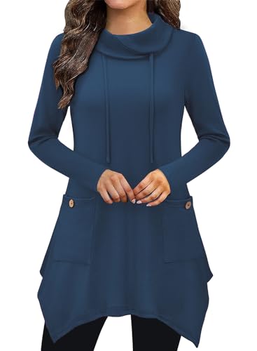 Image of Bulotus Womens Sweaters 2025 Winter Cowl Neck Long Asymmetrical Tunic Sweaters for Leggings Holiday Vacation Tops