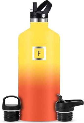IRON °FLASK Camping & Hiking Hydration Flask with Straw, BPA-Free Insulated Stainless Steel Sports Water Bottle - 64 oz Fire