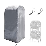 ZATOOTO タイヤラックカバー 屋外 ４本 収納 420D 厚手 防水 SUV用 紫外線カット 保管カバー 劣化 汚れ防止 耐久 収納袋付き 61×72×145cm シルバー （タイヤラック本体無し）LTZ07-S