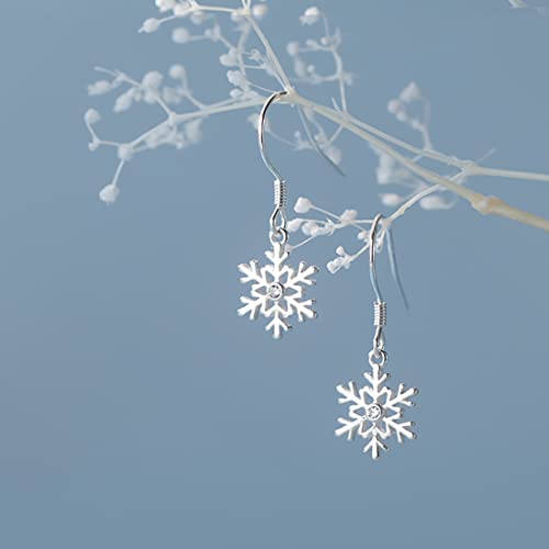 SLUYNZ 925 Sterling Silver Snowflake Earrings Drop for Women Teens Small Snowflake Dangle Earrings4