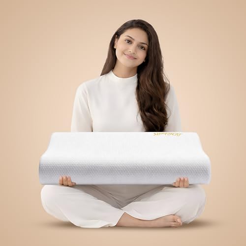 Image of SleepyCat CoolTEC Cervical Memory Foam Pillow | Full Size Contour Design for Neck Support | No Sagging, No Breaking | Upto 4 Cooler | Perforated Real Memory Foam | White, Set of 1 (25 x 16 Inches)