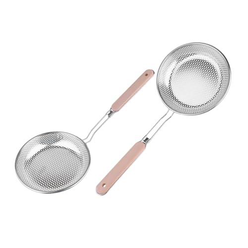 MALUGOGO ステンレス製控油器笊? 特大 木製持ち手付き パンチング網目細かい揚げ物用水切りネットバスケット キッチン家用レストラン対応