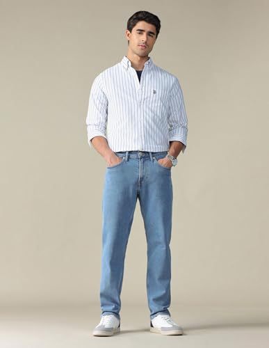Image of U.S. Polo ASSN. Striped Regular Fit Shirt for Men - 100% Cotton, Breathable & Comfortable, Full Sleeves Casual Shirt for Men