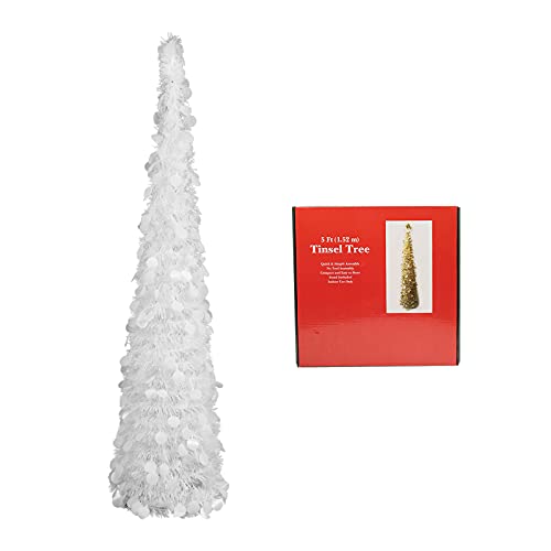 Aqlithle 5ft Pop Up White Tinsel Artificial Christmas Tree, Cost Effective, Space Saving, Easy to...