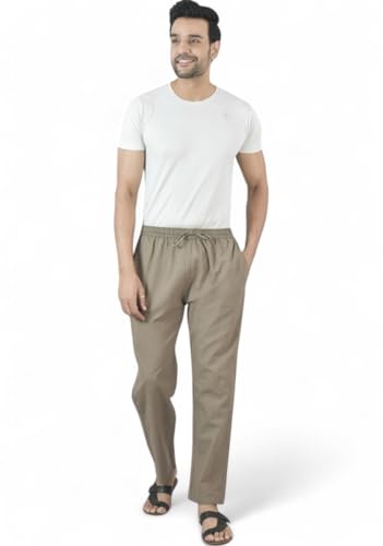 Image of Men's Formal Cotton Pants, Pure Cotton, Elastic Waist with Drawstring, Formal & Lounge Wear