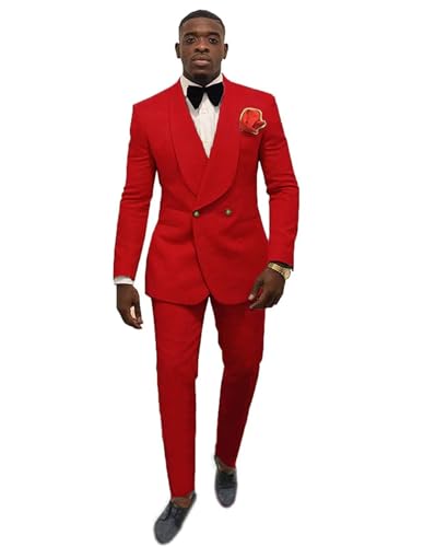 Elegant Double Breasted Suit Men Slim Fit 2 Piece Prom Tuxedo Shawl Lapel Blazer Pant Set JXZ029
