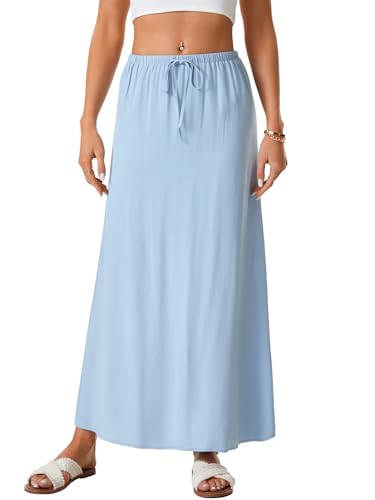 LYANER Women's Drawstring A Line Elastic High Waist Flowy Beach Vacation Long Skirt2