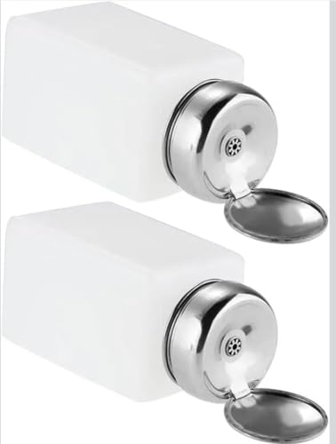 Image of Down Pump Dispenser Bottle, White with Silver Lid, Set of 2, for Nail Polish Remover