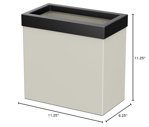 Image of Gatco Modern Rectangle Wastebasket, Matte Pearl and Matte Black Combo - Stainless Steel Trash Can with Removable Lid, Leakproof, 3 Gallon Capacity for Bathroom, Bedroom, Kitchen, or Office