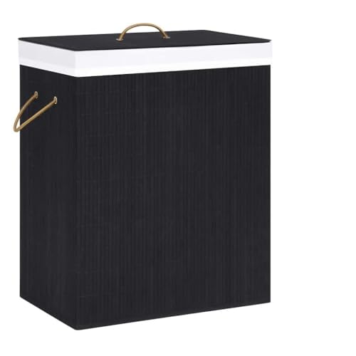 Panier à linge rectangulaire en bambou noir 100L pliable à deux compartiments
