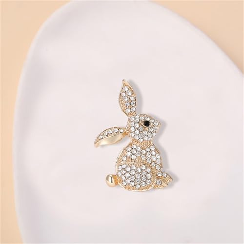 Image of Cute Rabbit Brooch Pin for Women Fashion Crystal Bunny Lapel Pin Easter Holiday Party Accessories
