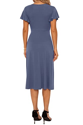 Image of GRECERELLE Spring Summer Dress for Women Casual Ruffle Short Sleeve Wrap V-Neck Dress