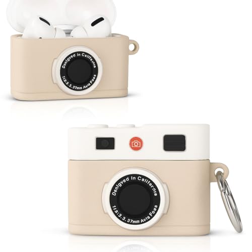 Image of Meyaar Case Compatible with Apple AirPods Pro 3 Protective Funny Cute Cartoon Slim Cover with Keychain (Camera Beige)