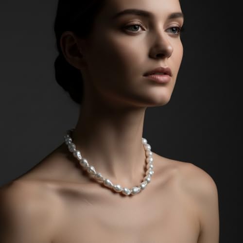 Image of OVANA Baroque Shell Pearl Necklace for Women | White Moti Mala | 925 Sterling Silver Adjustable Lobster Clasp | Elegant Pearl Jewellery | Statement Necklace Gift for Women