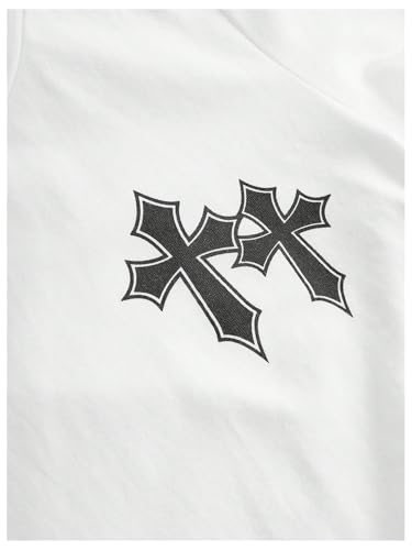 SHENHE Girl's Y2K Graphic Cross Print Ruched Short Sleeve Fitted Tee Shirt Summer Top3