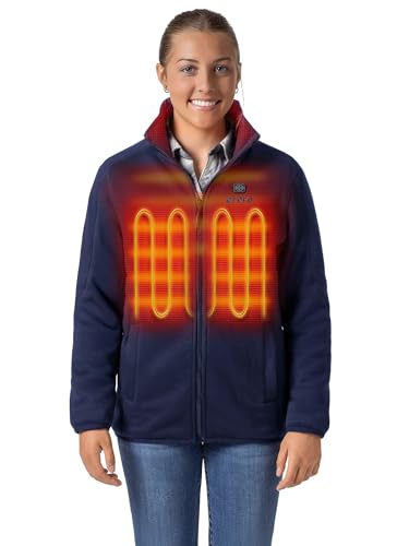 ORORO [Upgraded] Women’s 4-Zone Fleece Heated Jacket with Heated Collar, Heating Fleece Jacket with Battery (Blue, XL)