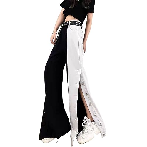 Gothic Pants Women's high Waisted Straight Leg Pants Black and White Color Matching Wide Leg Pants Harajuku Pants