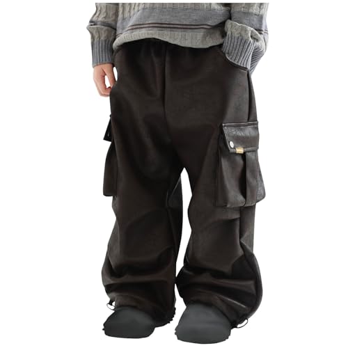 Boys Winter Warm Pants Windproof Winter Padded Faux Leather Pants Joggers Long Pants