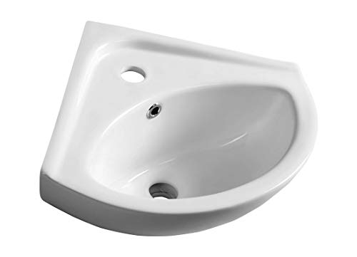 Lavabo de esquina de cerámica para colgar, 34 x 34 cm, color blanco