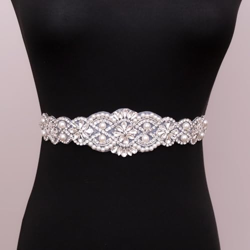 Wedding Belt Pearl Crystal Sash Handmade Beaded Belt,Rhinestone Sash for Wedding Formal Evening Dress Accessories3