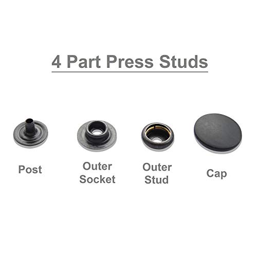 WedDecor Gunmetal Black 15mm Press Studs Heavy Duty Metal Nickle Free 4 Parts Snap Fasteners Rivets Button for Leather Crafts Jackets - Image 3