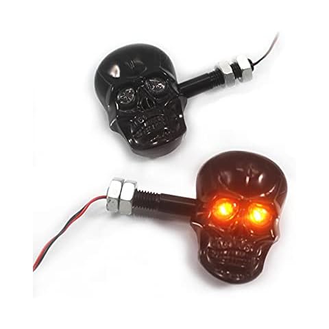 PerfecTech Motorcycle 10mm Screw Skull Head LED Amber Turn Signal Indicator Light (Black) Cover