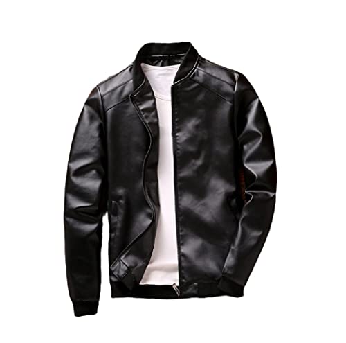 Veste en cuir homme simili noir classique coupe ajustée mi-saison XXL